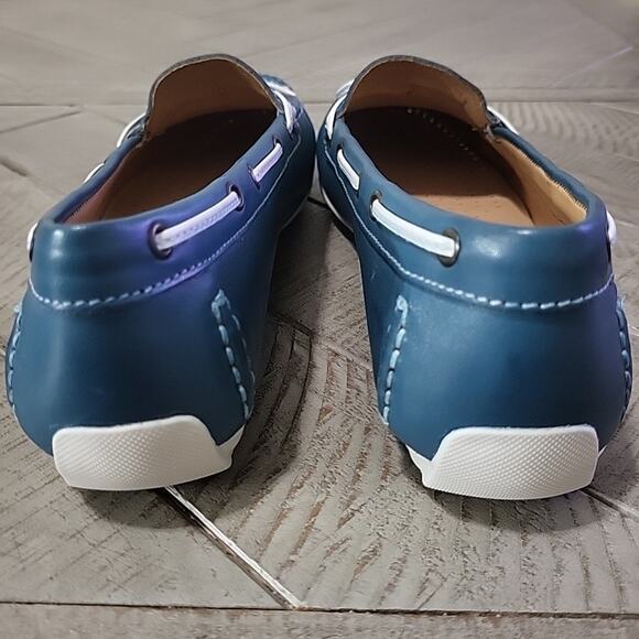 L.L. Bean Boat Shoes Womens Sz 5 Turquoise Teal Green Leather Slip On Moccasins - Picture 4 of 8